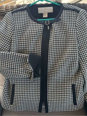 Doncaster Black and White Houndstooth Zip-Front Jacket